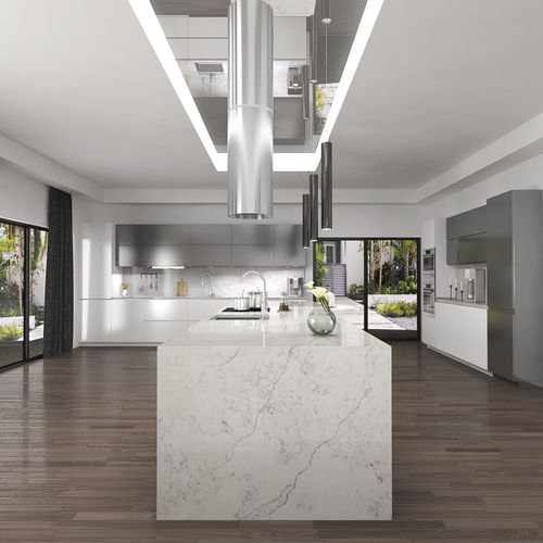 Engineered stone countertop - SERENITY MYSTERY WHITE - Technistone a.s. - kitchen / white / polished