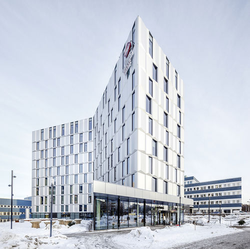 Cassette cladding - GROW HOTEL - ALUCOBOND - composite / aluminum / interlocking