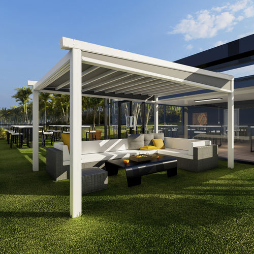 Self-supporting pergola - DAKHLA PILARES LITE - Sahara Pergolas - aluminum / fabric canopy / with sliding canopy