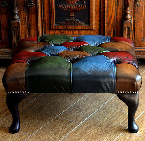 Chesterfield footrest - QUEEN ANNE - Harleq - leather / wooden