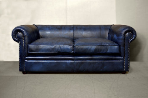 Contemporary sofa - DOTS - Harleq - leather / with removable cushion / blue