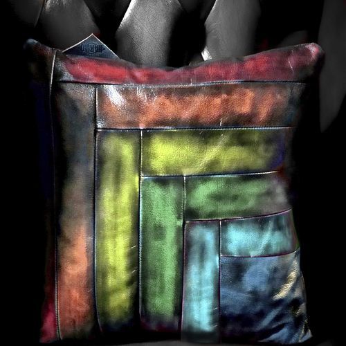 Square cushion - Harleq - striped / home / leather