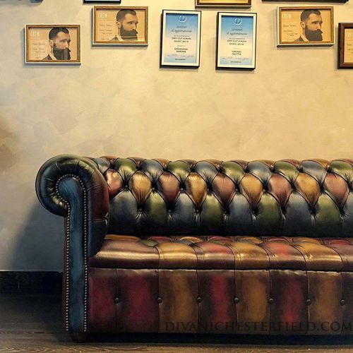 Chesterfield sofa - BUTTONS  - Harleq - leather / handmade / multi-color