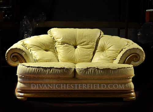Chesterfield sofa - VINTAGE  - Harleq - leather / yellow / oak