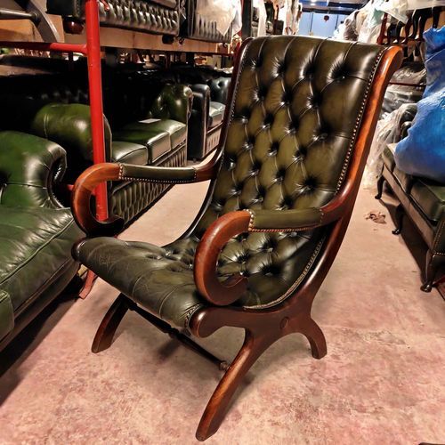 Vintage armchair - Vintage : York - Harleq - leather / wooden / green