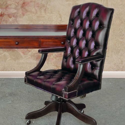 Chesterfield office armchair - GAINSBOROUGH - Harleq - leather / beech / solid wood