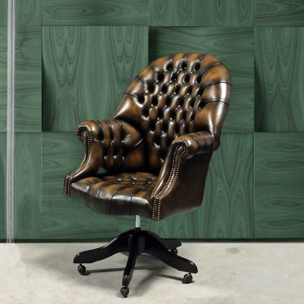 Chesterfield office armchair - DIRECTOR - Harleq - leather / wooden / reclining