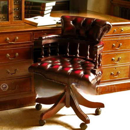 Contemporary office chair - CAPTAIN - Harleq - indoor / leather / wooden base