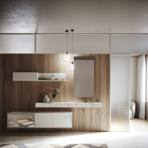 Wall-hung washbasin cabinet - MODULA SYSTEM 03 - PUNTOTRE - melamine / contemporary / without door