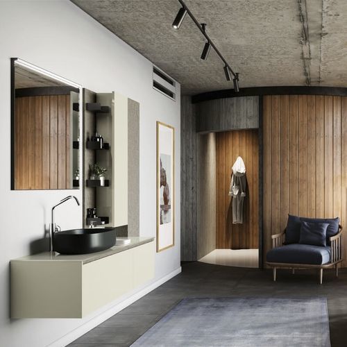 Wall-hung washbasin cabinet - COMP.03 - PUNTOTRE - glass / melamine / contemporary