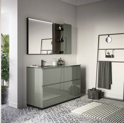 Free-standing washbasin cabinet - COMP.12 - PUNTOTRE - glass / melamine / contemporary