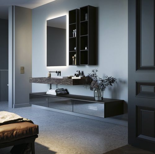 Wall-hung washbasin cabinet - COMP.15 - PUNTOTRE - laminate / glass / contemporary