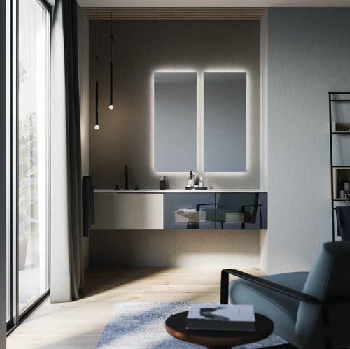 Wall-hung washbasin cabinet - COMP.20 - PUNTOTRE - laminate / glass / Ocritech®