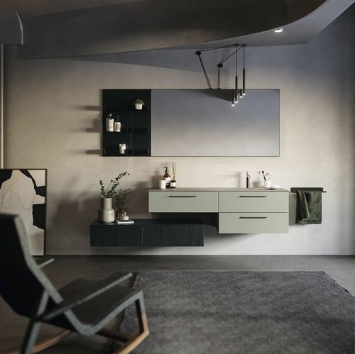 Wall-hung washbasin cabinet - COMP.21 - PUNTOTRE - melamine / stoneware / contemporary