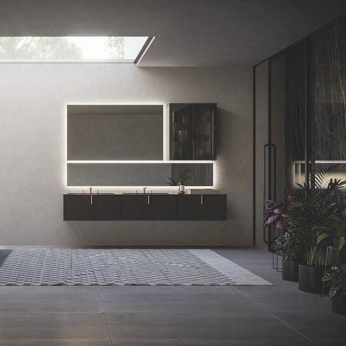 Double washbasin cabinet - VERTIGO 1 - PUNTOTRE - wall-hung / brass / stoneware