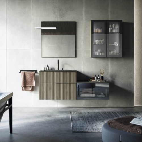 Wall-hung washbasin cabinet - VERTIGO 3 - PUNTOTRE - polymer / aluminum / glass