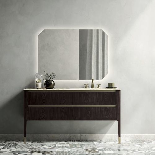 Wall-mounted washbasin cabinet - ART02 - PUNTOTRE - brass / marble / mahogany