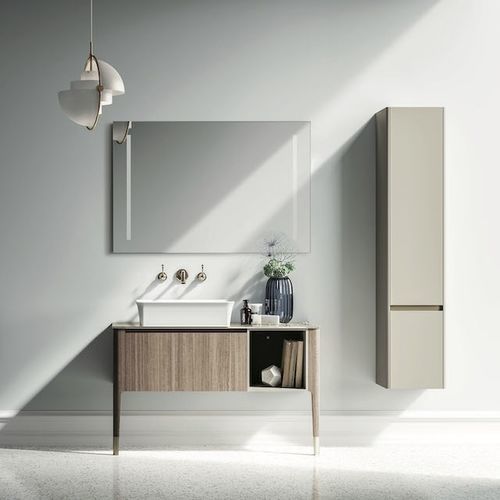 Wall-mounted washbasin cabinet - ART04 - PUNTOTRE - laminate / lacquered glass / brass