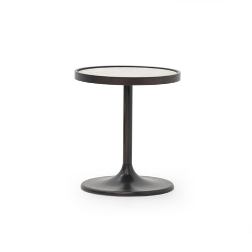 Contemporary side table - V212/F - Aston Martin - leather / lacquered metal base / round