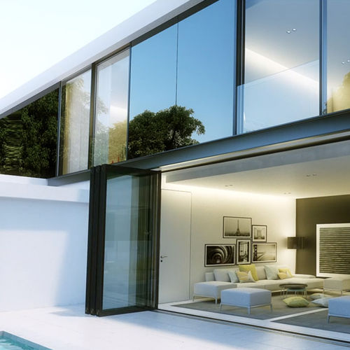 Bi-fold patio door - RABEL 3810 - RABEL SYSTEMS - sliding / aluminum / double-glazed
