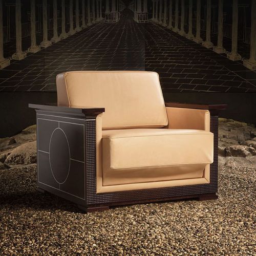 Contemporary armchair - Nouvel Espace Furniture - velvet / leather / oak