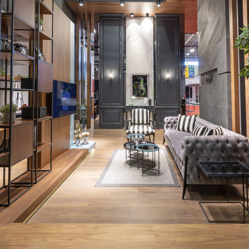 Contemporary living room wall unit - Tugra Mobilya - wood veneer / MDF / lacquered MDF