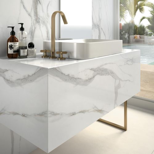 Porcelain stoneware vanity top - CALACATTA ORO     - Infinity surfaces