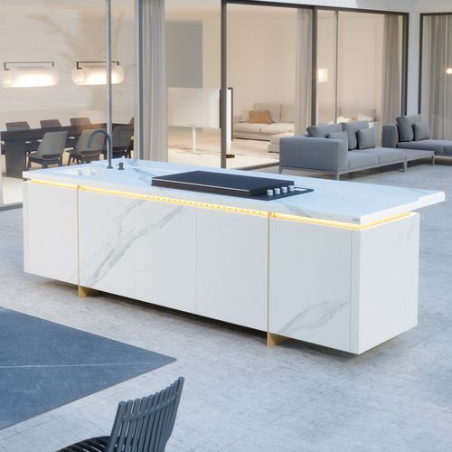 Stone kitchen island - N3 System Larsen - Novara Outdoor Kitchens - medium-size / outdoor / white