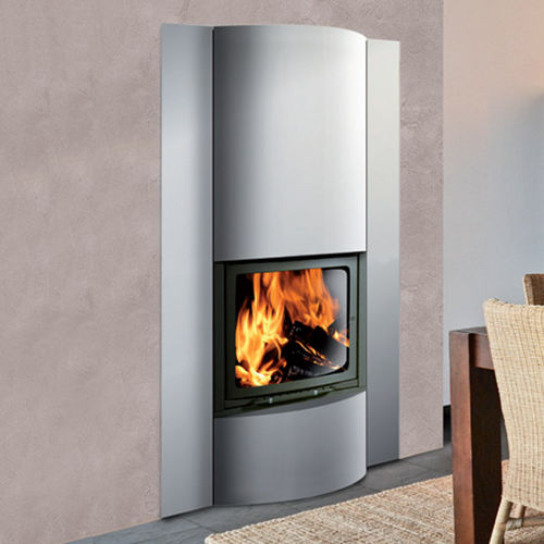 Closed wood hearth - GIOVE - LineaVz - 1-sided / stainless steel / glass