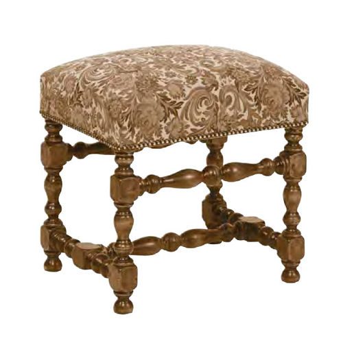 Louis XIII stool - Henryot & Cie - wooden base / upholstered / multi-color