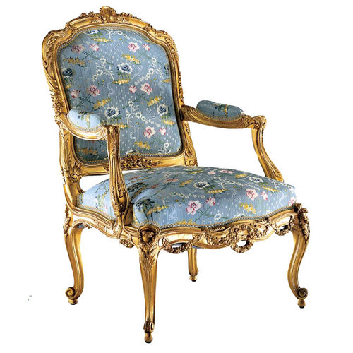 Louis XV style armchair - FA16 - Henryot & Cie - fabric / wooden / blue