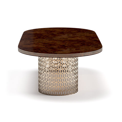 Art Deco table - SIMPLE HUSK - Thomas Mucha - wooden / polished steel / bronze base