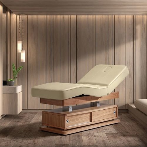 Electric massage table - Mudit - Esthetica Spa and Salon Resources Private Limited - wood / PVC-coated fabric / foam