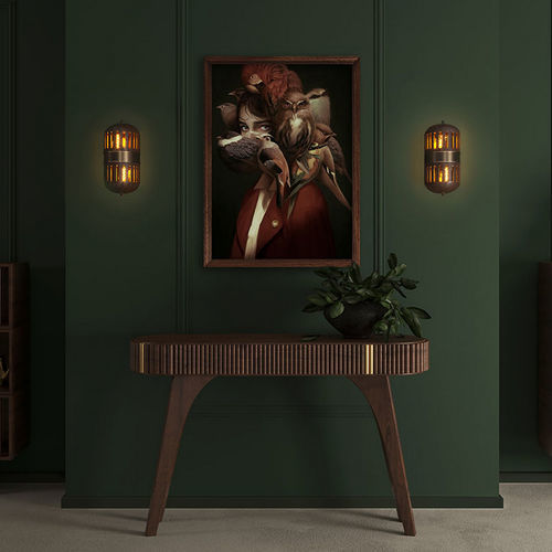 Contemporary wall light - Turing - WOOD TAILORS CLUB - indoor / polished brass / walnut