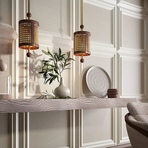 Pendant lamp - Hamilton - WOOD TAILORS CLUB - brass / walnut / rattan