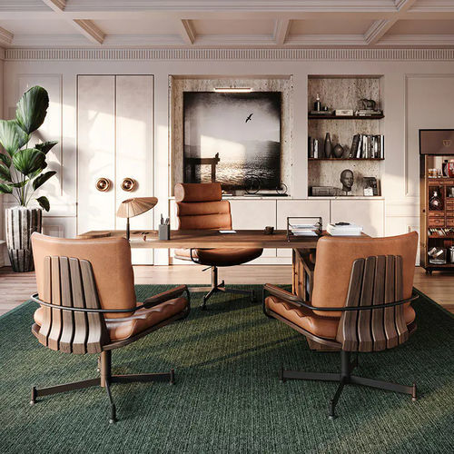 Contemporary office chair - Thomas II - WOOD TAILORS CLUB - indoor / leather / steel base