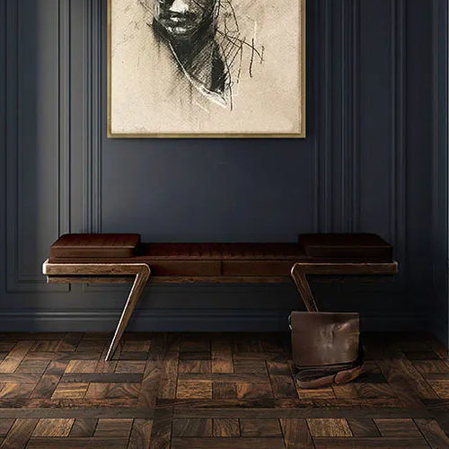 Contemporary upholstered bench - Milton - WOOD TAILORS CLUB - leather / walnut base / walnut