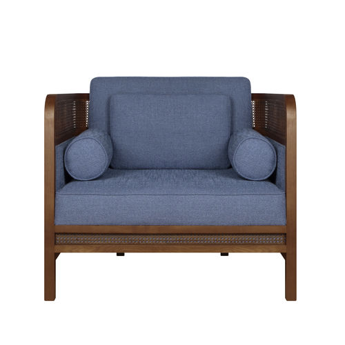 Contemporary armchair - Crockford - WOOD TAILORS CLUB - linen / walnut / rattan