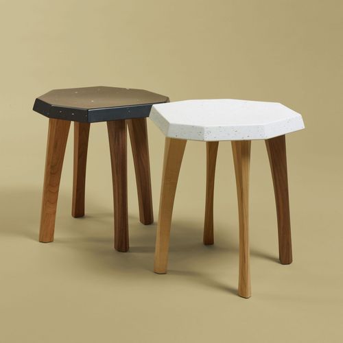 Contemporary stool - PLAST 74,9 - NOMA Editions - plastic / made from recycled materials / beech base