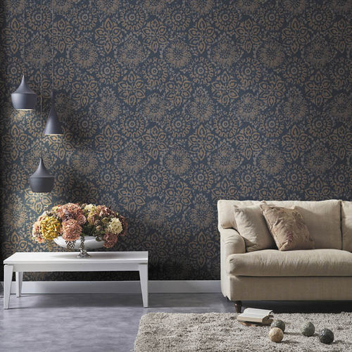 Contemporary wallpaper - DECORO SHIBORI - SIRPI - vinyl / floral / blue