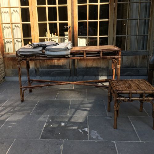 Contemporary sideboard table - RATTAN SIDE TABLE - Defleure Home Collection - rattan / rattan base / rectangular