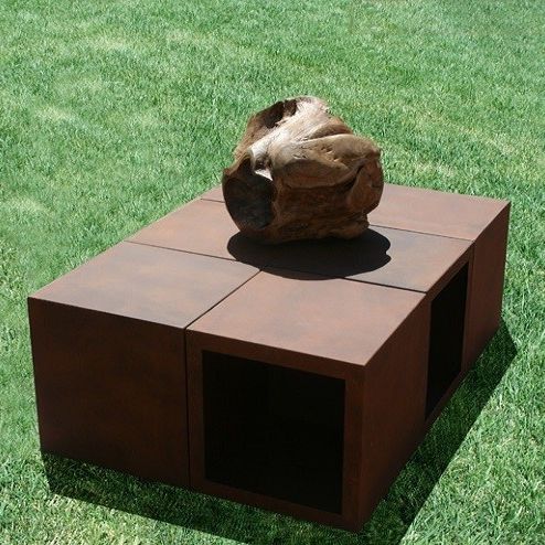 Contemporary coffee table - CUBO MOVE - Trackdesign - COR-TEN® steel / steel base / square