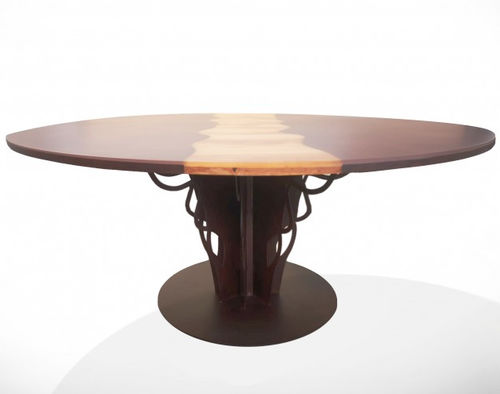 Contemporary table - Gea  - Trackdesign - wooden / COR-TEN® base / round