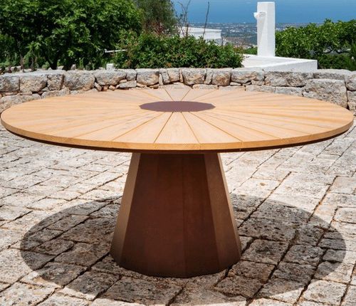 Contemporary table - SPICA - Trackdesign - larch / COR-TEN® base / round