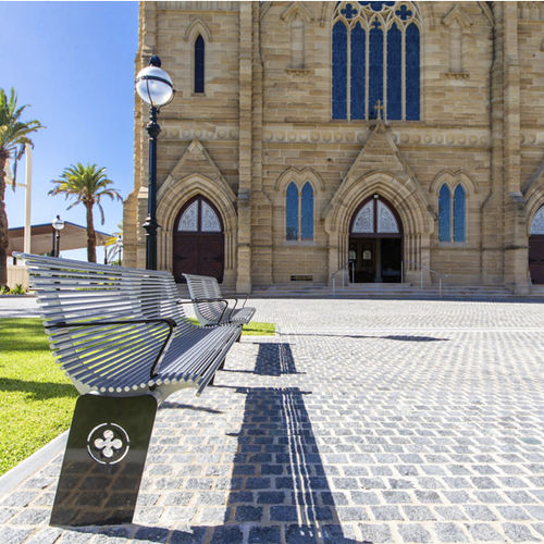 Contemporary public bench - SB4 - Urban Fountains and Furniture - steel / with backrest / with armrests
