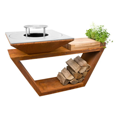 Wood-burning fire pit - G4 - ARTISS DESIGN - stainless steel / wooden / with barbecue