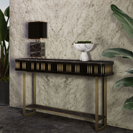 Contemporary sideboard table - MICHIGAN - Porus studio - ash / marble / brushed brass base