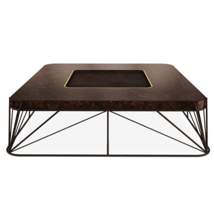Contemporary coffee table - JUDD - Porus studio - walnut / glossy varnished wood / marble