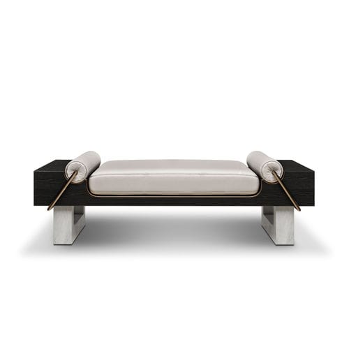 Classic upholstered bench - KANSAS - Porus studio - leather / marble base / ash