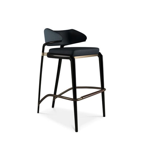 Contemporary bar chair - YORK - Porus studio - indoor / leather / lacquered wood base